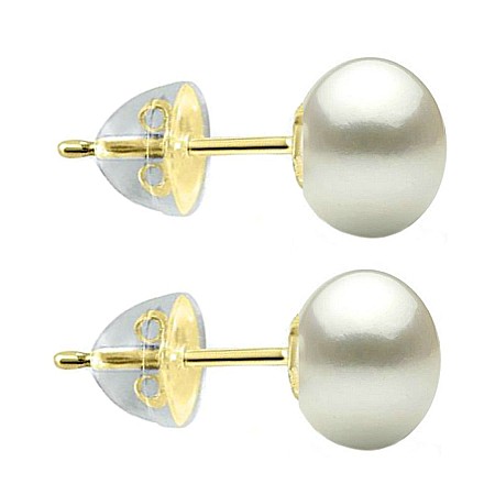 Cadouri pentru Mama - Cercei Perle Naturale Albe 9–10 mm, AAA, Aur 14K (aur 585), Tip Șurub cu Fluturași Silicon | KASKADDA®