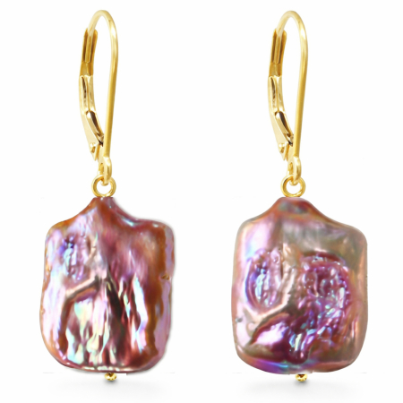 Cadouri pentru Mama - Cercei Perle Naturale Baroque Multicolore 16,5×25 mm, Aur 14K (aur 585), Tortiță Închisă | KASKADDA®