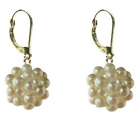 Cercei Aur cu Perle - Cercei Perle Naturale Bulgărași 3–4 mm, Aur 14K (aur 585), Tortiță Închisă   | KASKADDA®