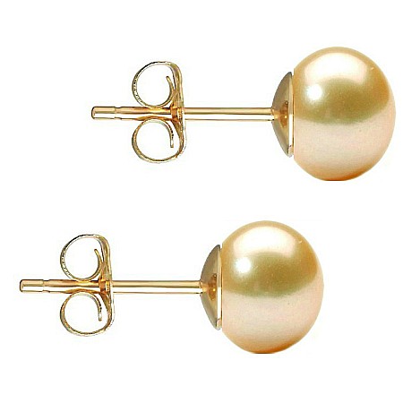 Cercei Aur cu Perle - Cercei Perle Naturale Crem 7–8 mm, Aur 14K (aur 585), Calitate AAA  | KASKADDA®