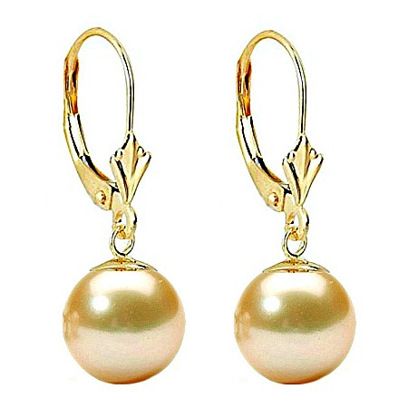 Cercei Aur cu Perle - Cercei Perle Naturale Crem 8 mm, Rotunde AAA, Aur 14K (aur 585), Model Lalea   | KASKADDA®