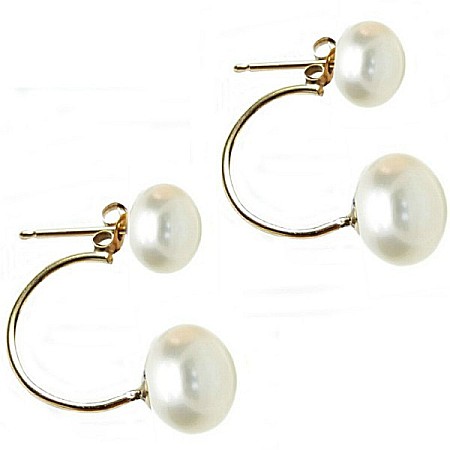 Cercei Aur cu Perle - Cercei Perle Naturale Double 7/9 mm, Aur 14K (aur 585), Versatili 2 în 1 | KASKADDA®