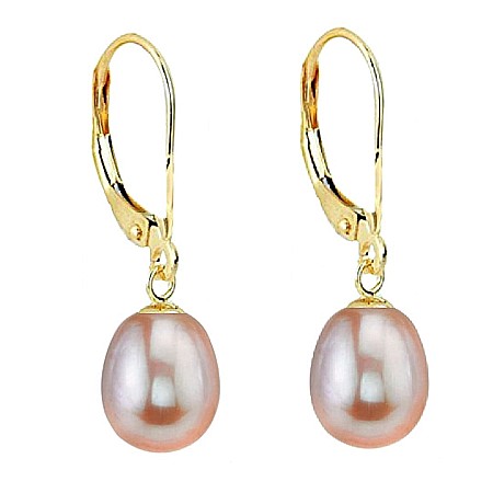 Bijuterii cu Perle Naturale - Cercei Perle Naturale Lavandă 8/5 mm, Formă Lacrimă, Aur 14K (aur 585), Calitate AAA   | KASKADDA®