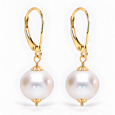 Bijuterii Mireasa - Cercei Perle Naturale Mari, Business, 9-10 mm, Rotunde AAA, Aur 14K (aur 585) | KASKADDA®