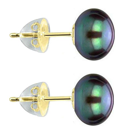 Cercei Aur cu Perle - Cercei Perle Naturale Negre 9–10 mm, AAA, Aur 14K (aur 585), Tip Șurub cu Fluturași Silicon | KASKADDA®