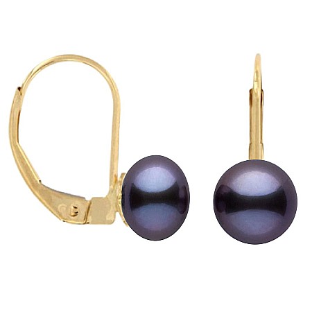 Cercei Aur cu Perle - Cercei Perle Negre Naturale 7–8 mm, Aur Galben 14K, Formă Buton, Tortiță Închisă   | KASKADDA®