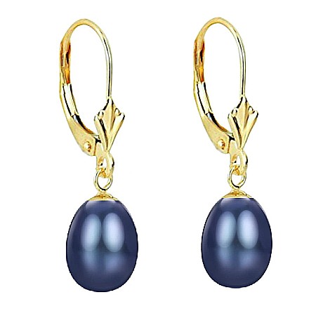 Cercei Aur cu Perle - Cercei Perle Negre, Naturale, Formă Lacrimă 8/5 mm și Aur Galben 14K  | KASKADDA®