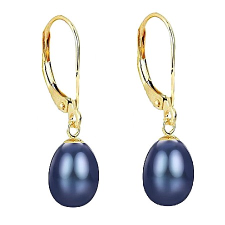 Bijuterii cu Perle Naturale - Cercei Perle Negre 8/5 mm, Formă Lacrimă, Aur 14K (aur 585), Calitate AAA  | KASKADDA®