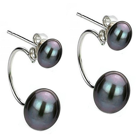 Best Sellers - Cercei Perle Negre Double, Argint 925, Model 2 în 1  | KASKADDA®