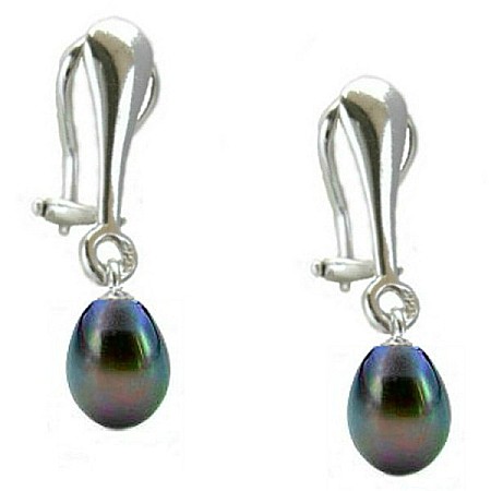 Cercei cu Perle - Cercei Perle Negre Teardrop cu Clips, Argint 925 – Fără Găuri | KASKADDA®