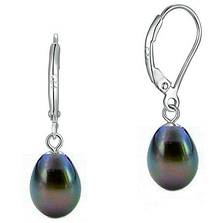 Cercei Argint cu Perle - Cercei Perle Negru-Albăstrui Lacrimă, Argint 925, Tortiță Închisă | KASKADDA®