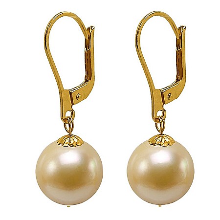 Perle Rare - Cercei Perle South Sea Aurii de 10–10,5 mm și Aur Galben 14K, Forma Rotundă | KASKADDA®