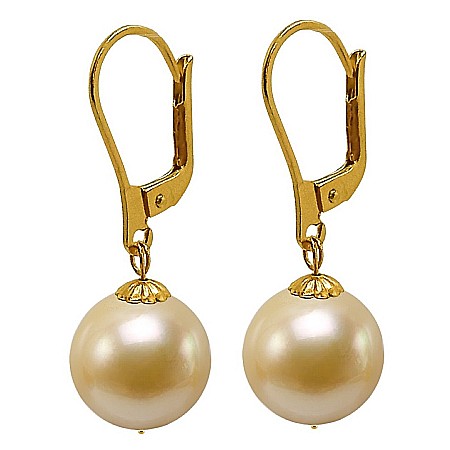 Perle Rare - Cercei Perle Rare South Sea Aurii de 10,5–11 mm și Aur Galben 14K, Forma Rotundă | KASKADDA®
