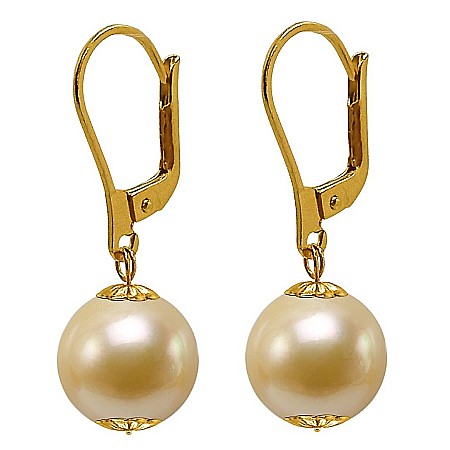 Perle Rare - Cercei Perle South Sea Aurii de 10,5–11 mm și Aur Galben 14K, Perle Rare | KASKADDA®