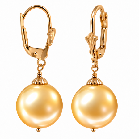 Cercei Perle South Sea Aurii de 11-12 mm, Calitate AAA și Aur Galben 14K, Perle Rare | KASKADDA®