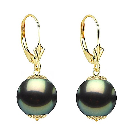 Perle Rare - Cercei Perle Tahitiene de 9-10 mm și Aur Galben 14K, Forma Rotundă | KASKADDA®