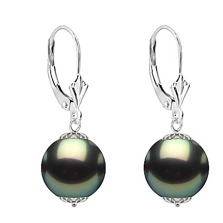 Perle Rare - Cercei Perle Tahitiene de 8-9 mm și Aur Alb 14K, Forma Rotundă | KASKADDA®