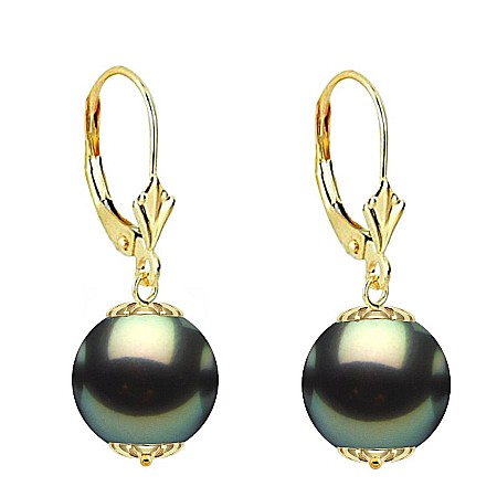 Perle Rare - Cercei Perle Tahitiene de 8-9 mm și Aur Galben 14K, Forma Rotundă | KASKADDA®