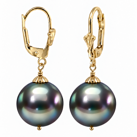 Perle Tahitiene - Cercei Perle Tahitiene de 10-11 mm și Aur Galben 14K, Forma Rotundă | KASKADDA®