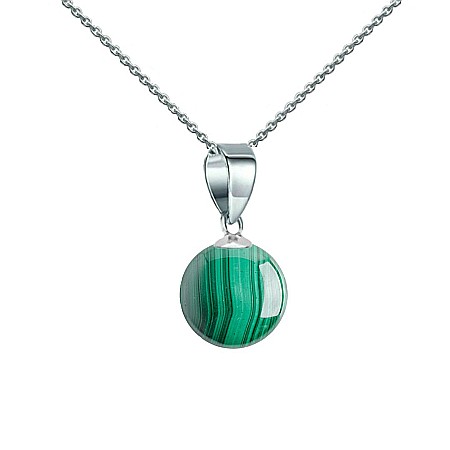 Malachit - Colier Argint cu Pandantiv Argint si Piatra Semipretioasa Naturala de Malachit de 6 mm