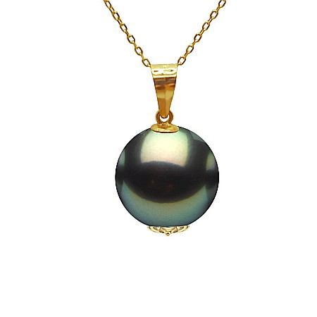 Perle Rare - Colier cu Pandantiv Aur si Perlă Naturală Tahitiană 10-11 mm, AAA, Aur Galben 14K cu Pandantiv | KASKADDA®
