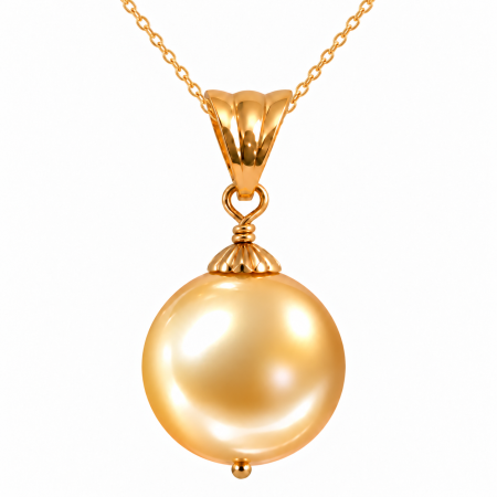 Cadouri - Colier cu Pandantiv și Perlă South Sea Aurie de 10-11 mm, Calitate AAA și Aur Galben 14K, Perlă Rară | KASKADDA®