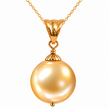 Cadouri - Colier cu Pandantiv și Perlă South Sea Aurie de 11-12 mm, Calitate AAA și Aur Galben 14K, Perlă Rară | KASKADDA®