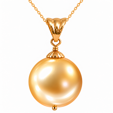 Cadouri - Colier cu Pandantiv și Perlă South Sea Aurie de 12-13 mm, Calitate AAA și Aur Galben 14K, Perlă Rară | KASKADDA®
