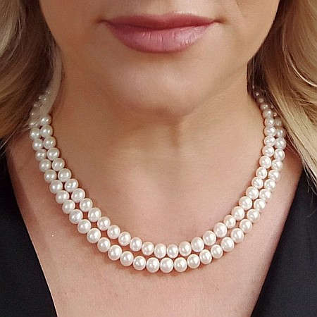 Bijuterii cu Perle Naturale - Colier Dublu Perle Naturale Albe, 6–7 mm, AA+, Argint 925 | KASKADDA®