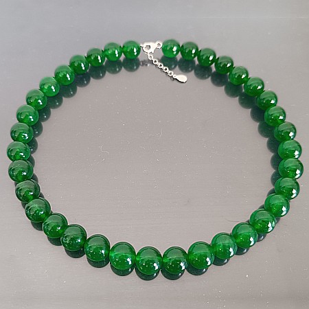 Bijuterii Jad - Colier Kaskadda cu Jad Verde Malaezian de 12 mm si Inchizatoare din Argint | KASKADDA®
