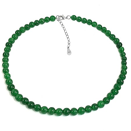 Bijuterii cu Perle Naturale - Colier Kaskadda cu Jad Verde Malaezian de 8 mm si Inchizatoare din Argint | KASKADDA®