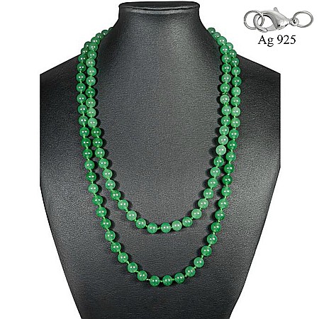 Bijuterii Jad - Colier Lung Jad Verde Malaesian de 8 mm cu Închizătoare de Argint 925