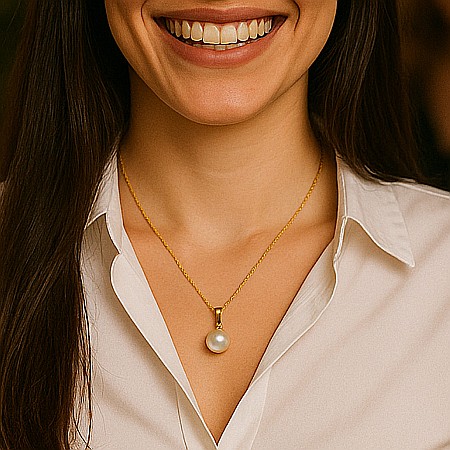 Coliere Perlă Naturală - Colier Perla Naturală Albă, 10–10,5 mm, Aur 14K (aur 585) | KASKADDA®