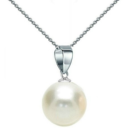 Coliere Perlă Naturală - Colier Perlă Naturală Albă, Rotundă, 10 mm și Aur Alb 14K (aur 585) | KASKADDA®