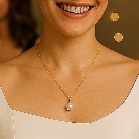 Bijuterii cu Perle Naturale - Colier Perla Naturală Albă, 8 mm, Calitate AAA, Aur 14K (aur 585) | KASKADDA®