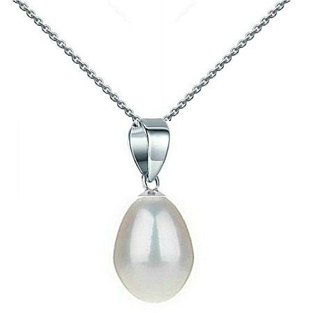 Coliere Perlă Naturală - Colier Perla Naturala Albă, Lacrimă, 6/8 mm și Aur Alb 14K (aur 585) | KASKADDA®