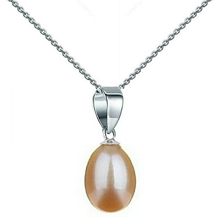 Coliere Perlă Naturală - Colier Perla Naturala Crem, Lacrimă, 6/8 mm și Aur Alb 14K (aur 585) | KASKADDA®