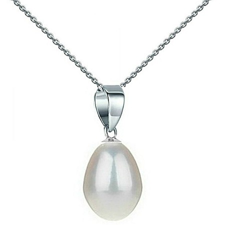 Bijuterii cu Perle Naturale - Colier Perla Naturala Alba 6/8 mm, Lacrimă, Pandantiv Argint 925 | KASKADDA®