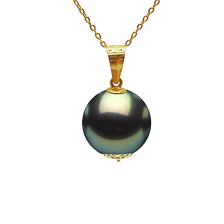 Perle Rare - Colier Perlă Naturală Tahitiană 9-10 mm, AAA, Aur Galben 14K cu Pandantiv | KASKADDA®