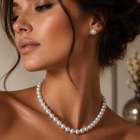 Bijuterii Mireasa - Colier Perle Akoya Japoneze 7,5-8 mm, Calitate AAA, Închizătoare Aur Galben 14K | KASKADDA®