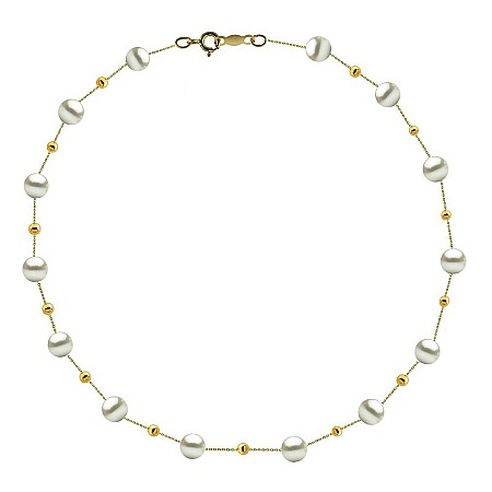 Coliere Perle Mici - Colier Perle Office din Aur 14K cu Perle Japoneze Akoya 5,5 mm și Bile de Aur | KASKADDA®