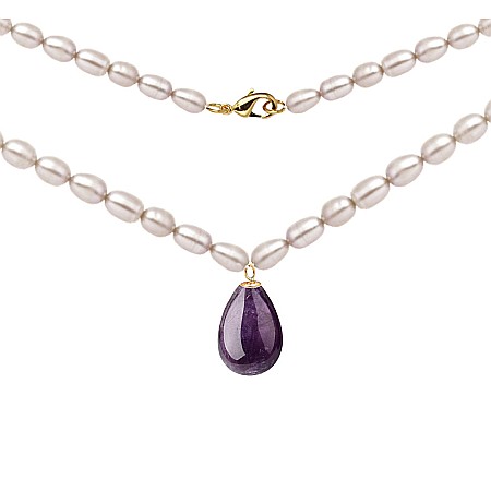 Coliere Perle Mici - Colier Perle Naturale și Ametist Lacrimă, Aur 14K (Aur 585), Model Princess | KASKADDA®
