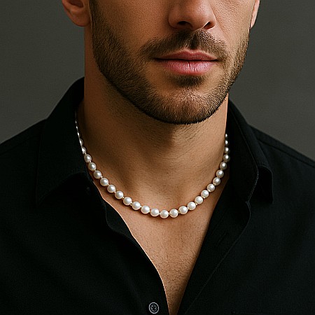 Coliere Perle Bărbați - Colier Perle Bărbați, Albe, 6–7 mm, Argint 925, Ajustabil cu Lănțișor | KASKADDA®