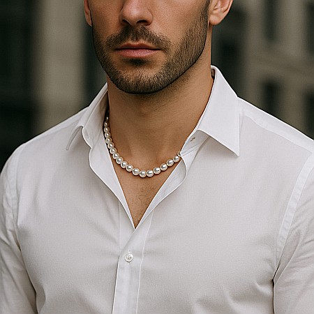 Coliere Perle Bărbați - Colier Perle Barbati, Albe, 7–8 mm, Închizătoare Aur Galben 14K | KASKADDA®