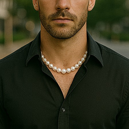 Coliere Perle Bărbați - Colier Perle Bărbați, Albe, 8–9 mm, Închizătoare Argint 925, Lănțișor Reglabil | KASKADDA®