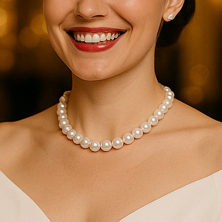 Coliere Perle la Baza Gâtului - Colier Perle Naturale la Baza Gâtului 9–10 mm, Închizătoare Aur 14K | KASKADDA®