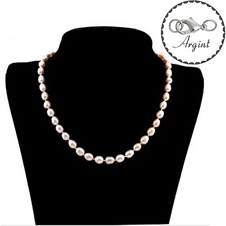 Coliere Perle Mici - Colier Perle Naturale Lavanda 4/6 mm, Ovale, Închizătoare Argint 925 | KASKADDA®