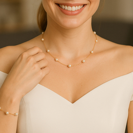 Coliere Perle cu Aur - Colier Perle, Model Office, de 7-8 mm, Calitate AAA, Aur 14K | KASKADDA®