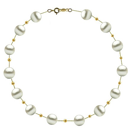 Coliere Perle cu Aur - Colier Perle Naturale 7–8 mm cu Bile Aur 14K, Office Elegant | KASKADDA®