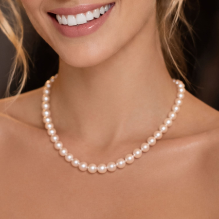 Colier Perle Naturale Albe 6–7 mm, Rotunde, Argint 925 | KASKADDA®